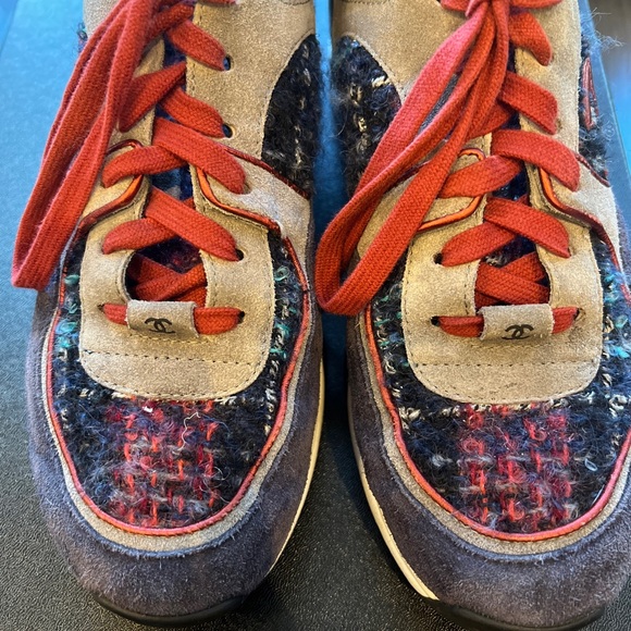 Chanel authentic tweed sneakers navy red grey - Picture 5 of 12